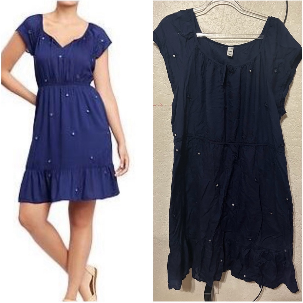 ๐๏ธOld Navy Navy Blue Short Sleeve Ruffle Hem Dress size XL GUC